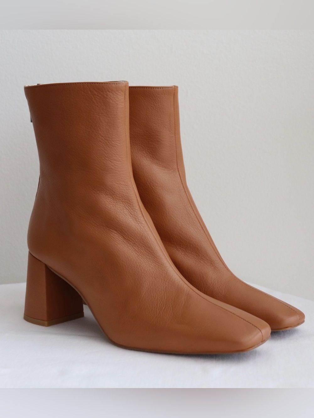New Intentionally Blank Tabatha Boots Tan Leather Heel Booties 3” Size 39